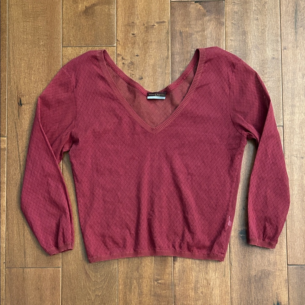 Sheer maroon 3/4 sleeve sweater